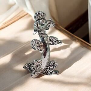 Gerry’s Silver Tone Poodle Brooch Pin Rhinestone Dog Figurine
